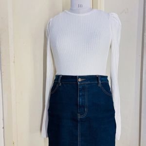 Gray V-Neck Ribbed Top