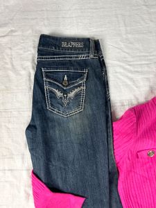 Flared Jeans &amp; Pink Cardigan
