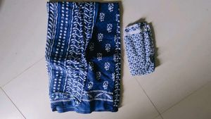 Cotton jaipuri Handprinted Mulmul Saree