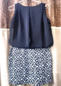 Navy &amp; White Print Dress