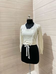 Korean Elegant White Ruffle Top