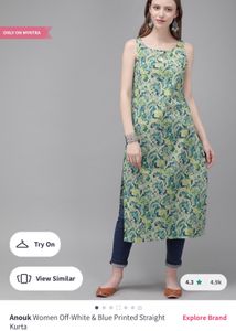 Anouk Off White &amp; Blue Printed Straight kurta - M