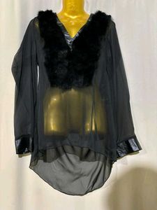 Sheer Black Fur Trim Tunic