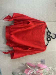 Chic Red Tie-Sleeve Top