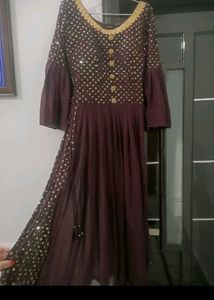 Embroid Long Dress With Plazo Dupatta
