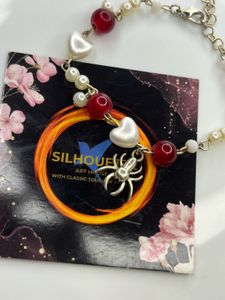 Heart &amp; Pearl Spider Charm Bracelet