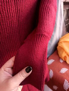 Maroon knitted woolen dress sale price