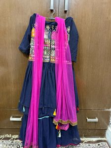 Navy Blue Frill Sharara Suit Set