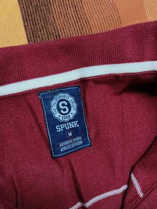 Spunk Men Red Striped Cotton Polo Tshirt
