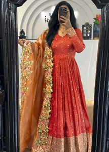 Orange Beautiful Gown Available In 3 Colour Teej
