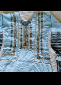 Sky Blue Lace Neck Kurta Set