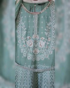 Wishful By W Light Green Flared Dress-Drape Set