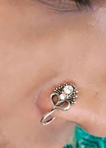 Silver Nose Ring with Crystal Accents