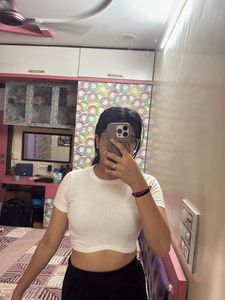 White Ribbed Crop Top
