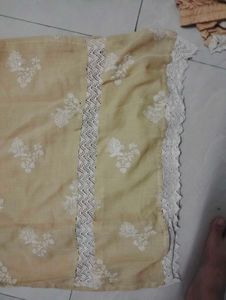 Cotton Liner Lace Work Set With Organza Dupatta