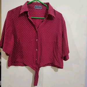 Cute Polka Dot Tie-Front Top Bust 42