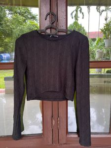 Zara Black Textured Crop Top