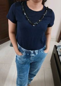 Women Blue Half Sleeve Casual Top