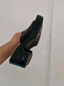 Black Leather Slide Sandals