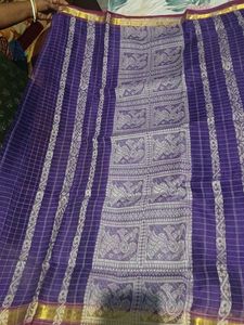 Purple Checked Saree with Unique Detail