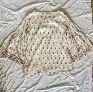 Floral Print Tunic Top with Tassels
