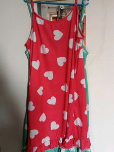 Cute Heart Print Nighty with pocket