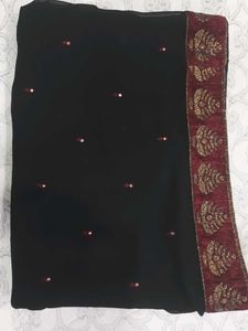 Mirror Work Black Saree