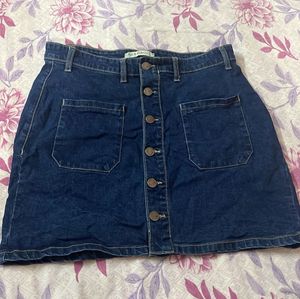 Denim Button-Front Skirt