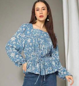 Blue Floral Print Top