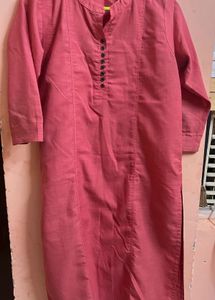 Pink Straight Collar Kurta For Office Wear