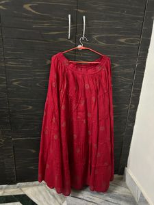 Red Flared Cotton Skirt