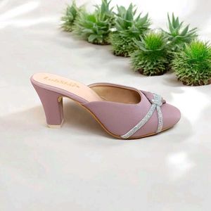 Lilac Rhinestone Block Heel Mules