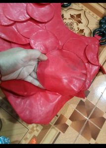 Red Petal Beaded Handle Handbag