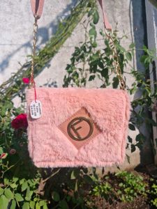 Furry Sling Bag In Pink Color