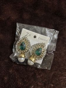 Golden And Green Earrings