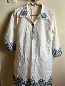 Embroidered White Tunic Kurti Set