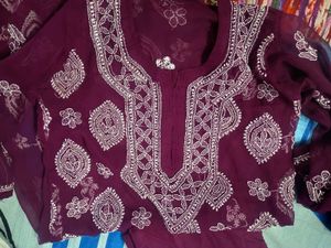 Chikankari wine Kurta with inner