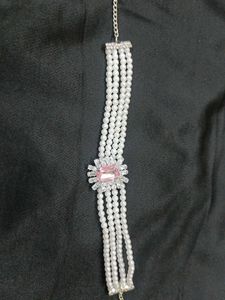 Pink Stone & Pearl Necklace And Earrings Combo