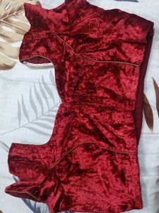 Maroon Velvet Blouse