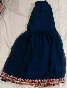 Navy Blue Embroidered Sleeveless Suit With Plazo