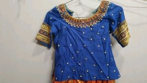 Orange &amp; Gold Lehenga Choli with Maggam work