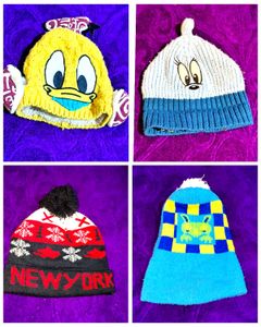 Combo Of 4 Woolen Caps for 6 to 8 year kids