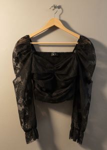Black Lace Puff Sleeve Top - M/L size