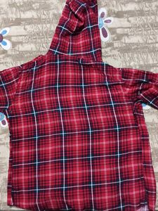 Stylish Red Plaid Hooded Shirt