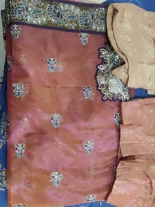 Embroidery Party Wear Saree With Blouse-peticoat