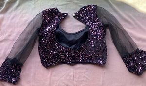 Sequin Padded Blouse with Net Sleeves