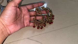 Red Beaded Chandbali Earrings