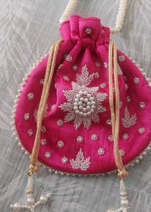 Pink Beaded Potli Bag