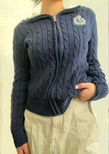 🫠🔥Ralph Lauren Blue Cable Knit Zip Up Sweater