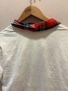 Tie-Front Plaid Trim Top